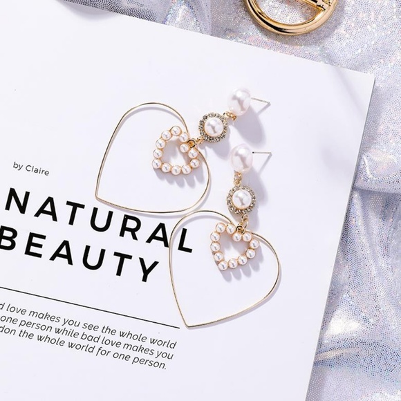 ❤️️NEW UNIQUE Pearl Heart Handmade Earrings H5 - Picture 4 of 6